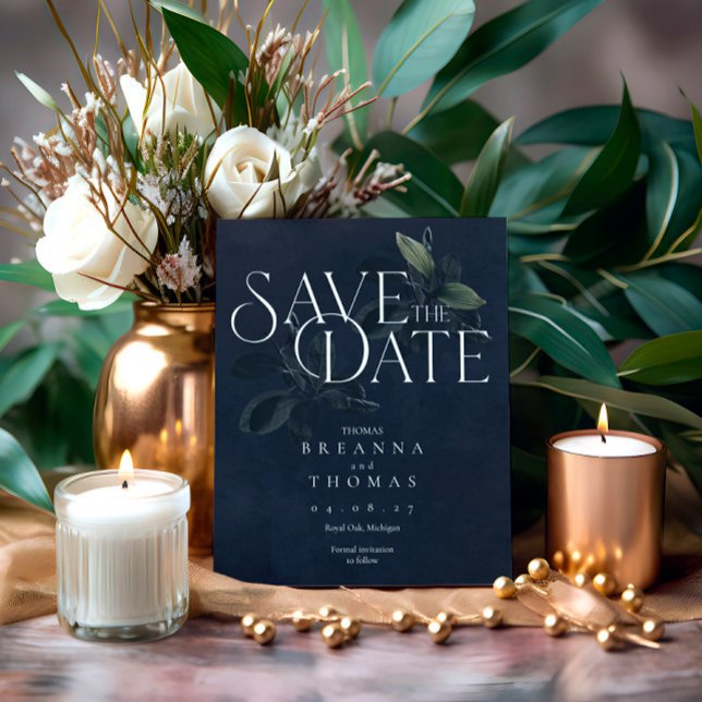 Modern Black Moody Botanical Save the Date (Creator Uploaded)