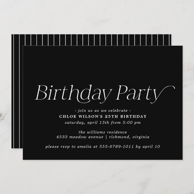 Modern Black | Moody Simple Any Age Birthday Invitation (Front/Back)