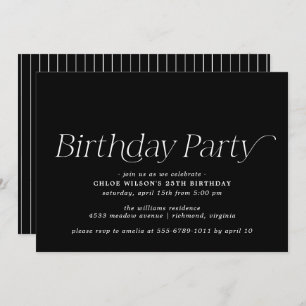Modern Black   Moody Simple Any Age Birthday Invitation