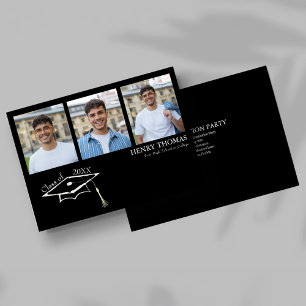 Modern Black Multi Photo Graduation Announcement