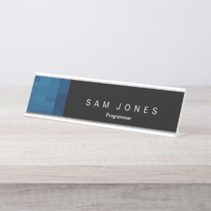Modern Black N Blue Pixel Desk Name Plate