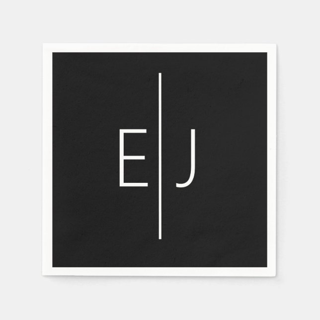 Modern Black Name Initials  Napkin (Front)