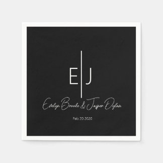 Modern Black Name Initials Paper Plate Napkin