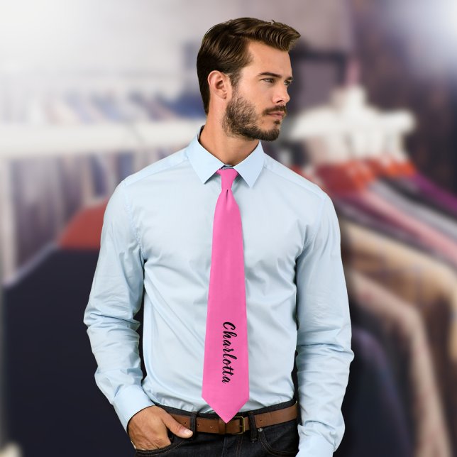 Modern Black Name | Neon Hot Pink Colour  Tie (Creator Uploaded)