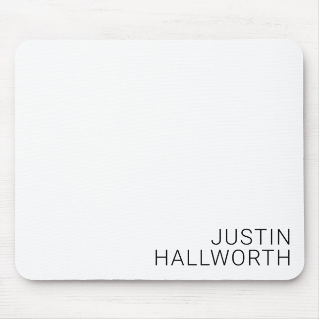 Modern Black Name on White Mouse Mat (Front)