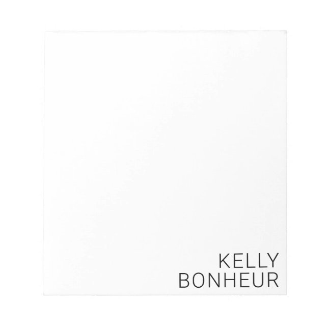Modern Black Name on White Notepad (Front)