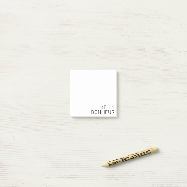 Modern Black Name on White Post-it Notes (On Desk)
