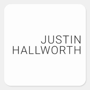 Modern Black Name on White Square Sticker