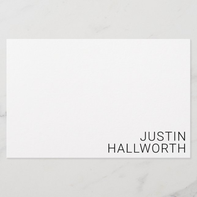 Modern Black Name on White Stationery (Front)