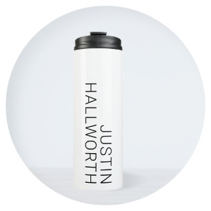 Modern Black Name on White Thermal Tumbler