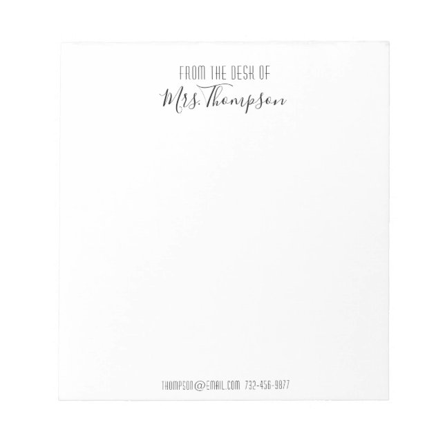 Modern Black Name Script From The Desk Of  Notepad (Front)