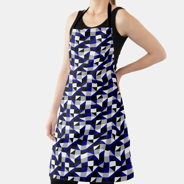 Modern Black Navy Blue Geometric Pattern Apron (Insitu)