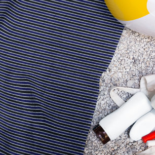 Modern Black Navy Blue Striped Pattern Beach Towel