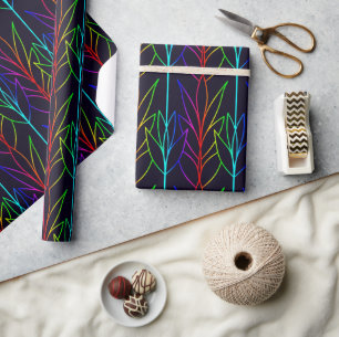 Modern Black & Neon Art Deco Foliage Cool Graphic Wrapping Paper