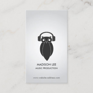 Modern Black Night Owl Logo DJ, Band, Musician Business Card