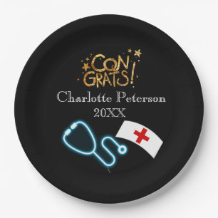 Modern Black Nurse Graduation Party  Paper Plate