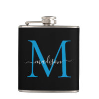 Modern Black Ocean Blue Monogram Script Name