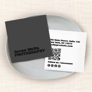  Modern Black on Black  Bold Typography QR Code Square Business Card