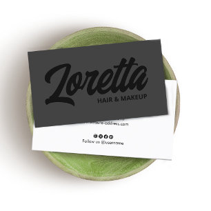 Modern Black on Black Brush Script Beauty Business Business Card