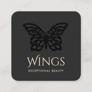 Modern Black on Black Butterfly Square Business Card