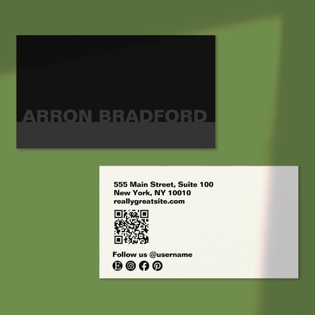 Modern Black on Black Social Media QR Code Business Card (Creator Uploaded)