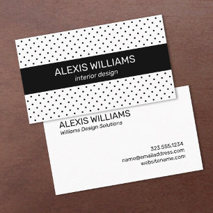 Modern Black on White Polka Dots Black Stripe Business Card