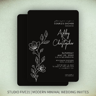 Modern Black Onyx Outline Wedding Shower Invitation