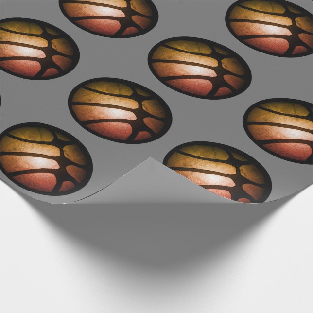 Modern Black Orange Basketball Ball Sports Pattern Wrapping Paper (Corner)