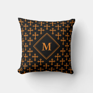 Modern Black Orange CROSS Monogram Cushion