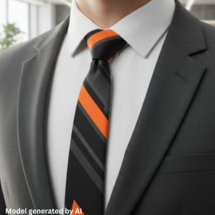 Modern Black Orange Diagonal Stripe Tie