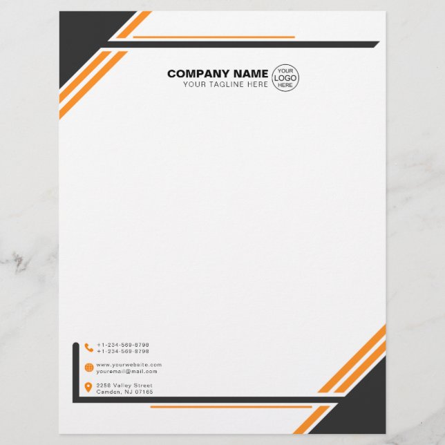 Modern Black & Orange Geometric Custom Letterhead (Front)