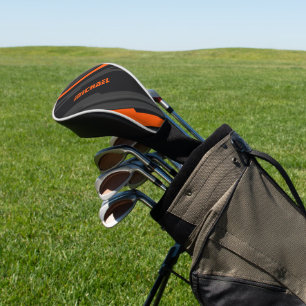 Modern Black Orange Geometric Name Golf Head Cover