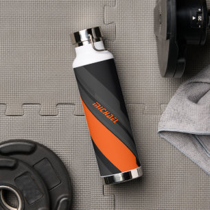 Modern Black Orange Geometric Name Water Bottle