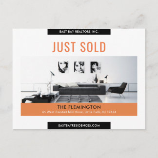 Modern black orange Just sold real estate advert Postcard