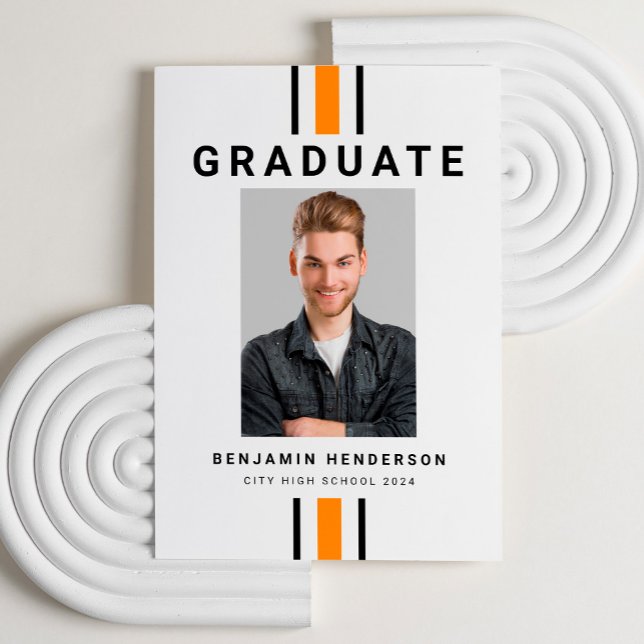 Modern Black Orange Photo Graduation Announcement (Modern Black Orange Photo Graduation Announcement)