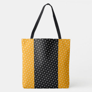 Modern Black Orange Polka Dotted Vertical Stripes Tote Bag