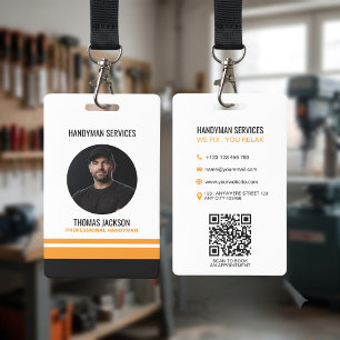 Modern Black Orange Stripes Handyman Staff ID Badge