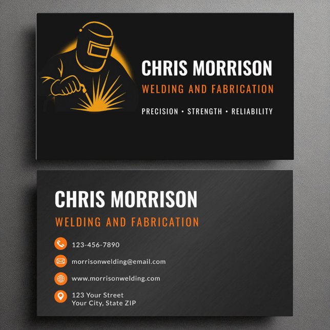 Modern Black & Orange Welding Fabricator Business Card (Creator Uploaded)
