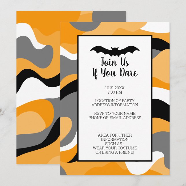 Modern Black, Orange White Halloween Party Invitation (Front/Back)