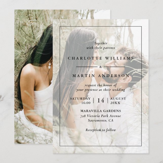 Modern Black Overlay 2 Photo Wedding Invitation (Front/Back)