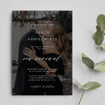 Modern black overlay 2 photos vow renewal wedding invitation<br><div class="desc">Elegant simple minimal moody dark wedding vow renewal invitation template featuring a classy stylish chic trendy calligraphy script. Easy to personalise with your details and 2 photos on both sides! The invitation is suitable for formal black-tie weddings. Please note that the background colour can be changed to match your wedding...</div>