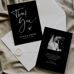Modern Black Overlay   Photo Wedding Thank You Card