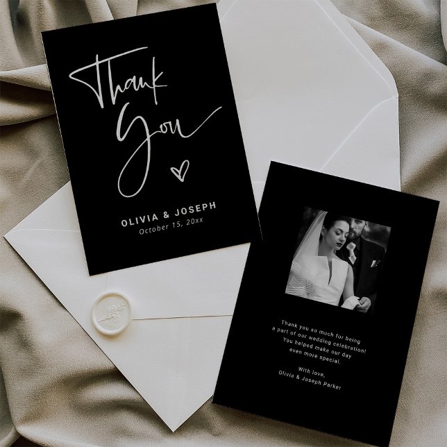 Modern Black Overlay | Photo Wedding Thank You Card (Creator Uploaded)