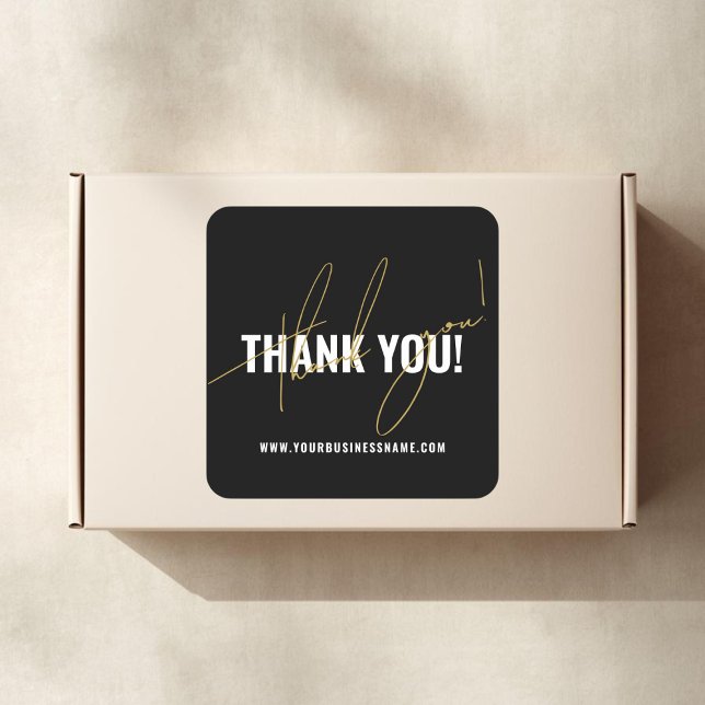Modern black packaging thank you square sticker (Creator Uploaded)