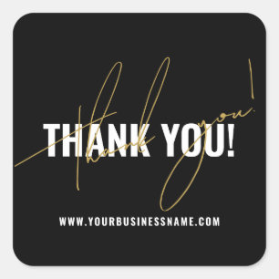 Modern black packaging thank you square sticker