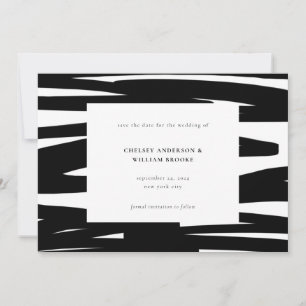Modern Black Paint Brushstroke Abstract Wedding Save The Date