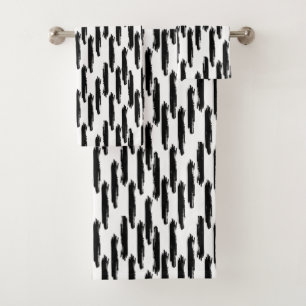 Modern Black Painted Stripe Pattern Bath Towel Set