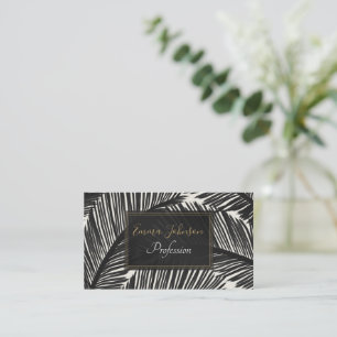 Modern Black Palm Leaf Tropical Pattern Business Card