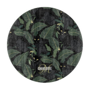 Modern black panther pattern monogram name cutting board