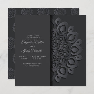 Modern Black Paper cut Mandala Peekaboo Wedding Invitation